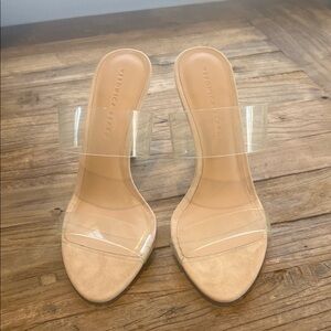Veronica Beard Clear Double-Strap Nude Slide Mules